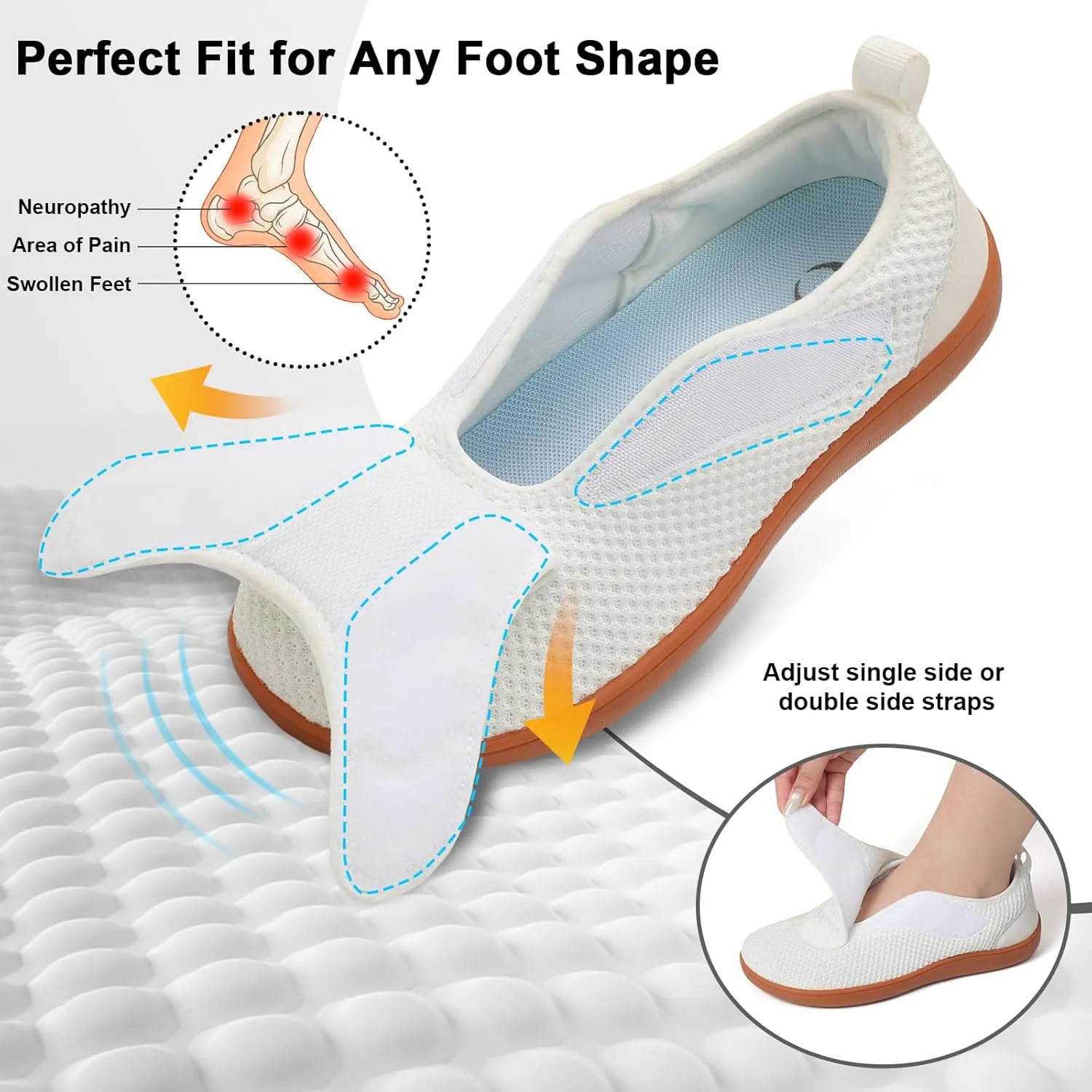 Womens Walking Shoes Comfortable Wide Diabetic Shoes Adjustable Neuropathy Bunion Swollen Feet Nursing Shoe Breathable Zero Drop Barefoot Casual Sneakers