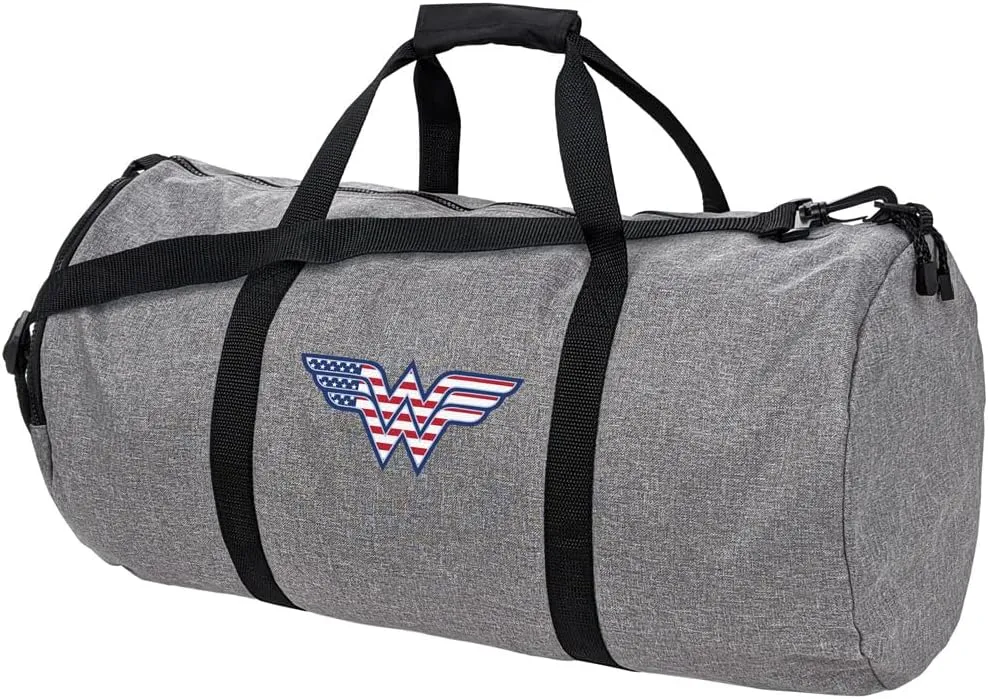 Wonder Woman USA American Flag Logo Lightweight Duffel Bag for Sports and Gym Packable for Travel