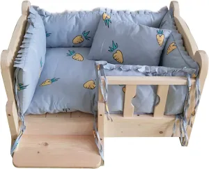 Wooden Dogs Bed with Soft Mat, Winter Pet Cot, for Large Medium Small Dogs, Elevated Orthopedic Detachable Kennel with Stairs and Fence (Color : Blue, Size : 80×60cm/31×23in)