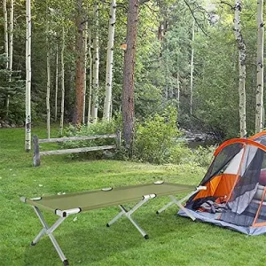 WVR Portable Folding Camping Cot with Carrying Bag Army Green,Camping Cots for Adults, Portable Folding Outdoor Bed, Folding Bed with Comfortable Cushion