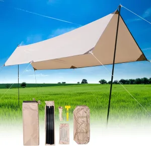 WYZworks Outdoor Camping Canopy Tent 13ft x 9.5ft Lightweight Weatherproof Adventure Traveling Tarp with Included Poles, UV Protection and PU 3000mm (Tan)