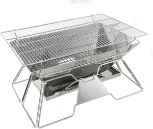 XCHEN Wood stove outdoor barbecue portable folding stainless steel campfire rack burning table charcoal wood stove, Silver, 7845129