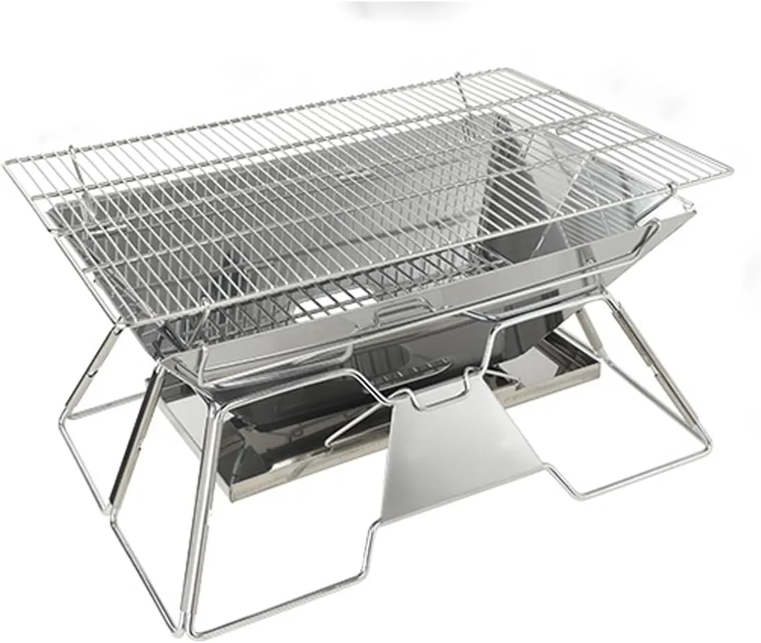 XCHEN Wood stove outdoor barbecue portable folding stainless steel campfire rack burning table charcoal wood stove, Silver, 7845129