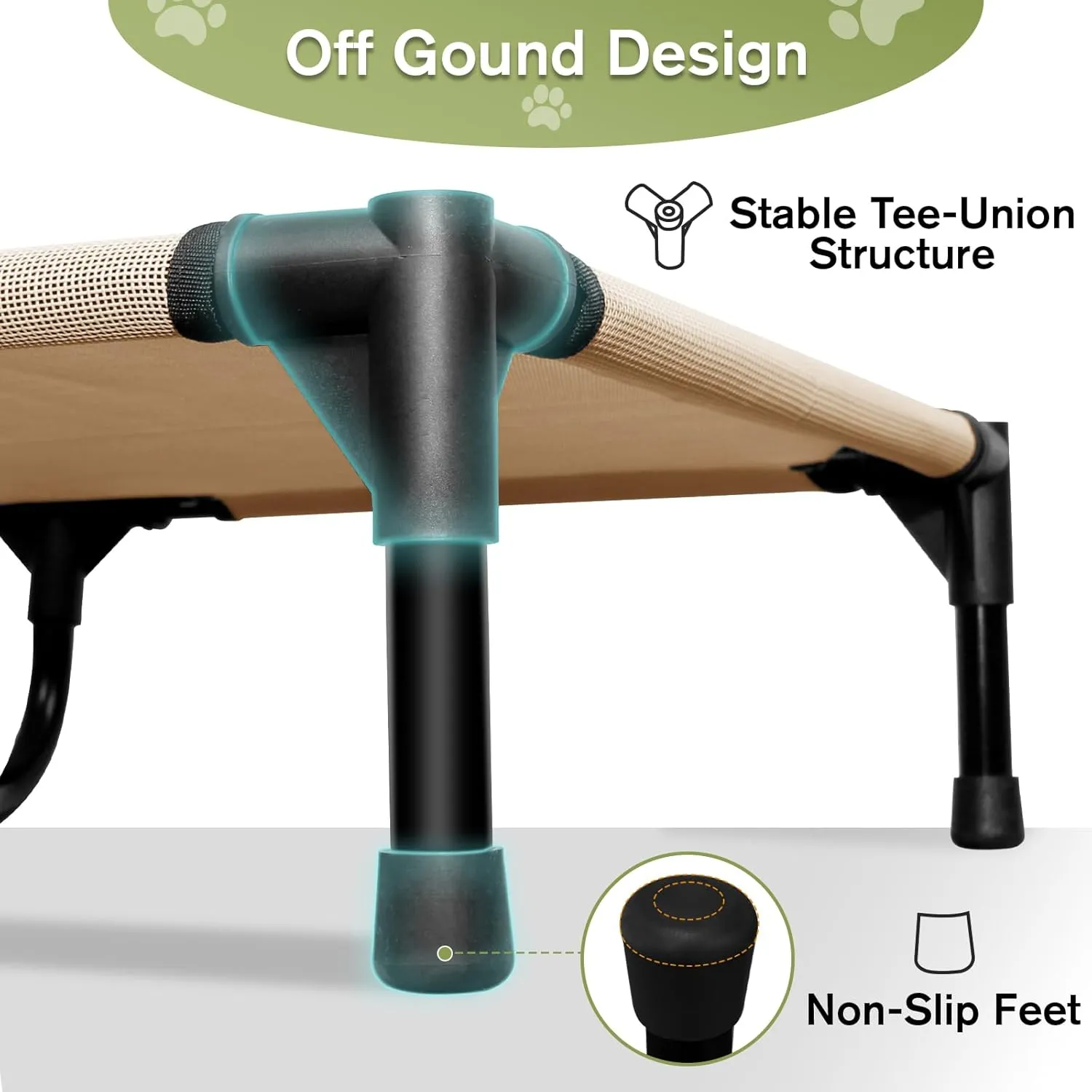 XL Elevated Dog Bed, Portable Raised Dog Cots Beds with Frame, Cooling Heavy Duty Pet Cot for Extra Large Dogs, Durable Pets Hammock with Non-Slip Feet, Easy to Clean, Brown
