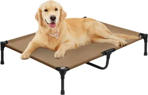 XL Elevated Dog Bed, Portable Raised Dog Cots Beds with Frame, Cooling Heavy Duty Pet Cot for Extra Large Dogs, Durable Pets Hammock with Non-Slip Feet, Easy to Clean, Brown
