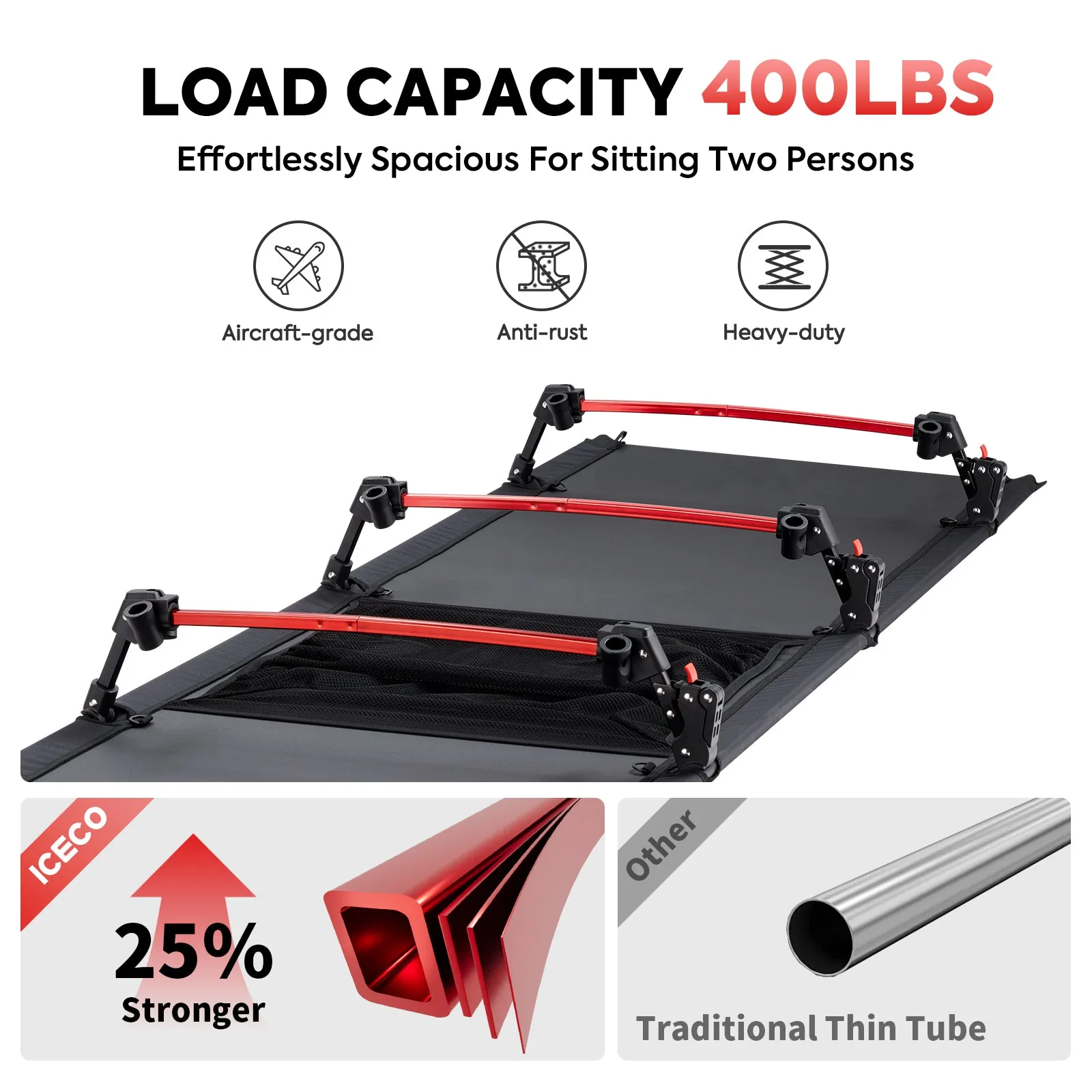 XL Size Camping Cot for Adults Supports 400 Lbs (Enhanced Model)  | ICECO