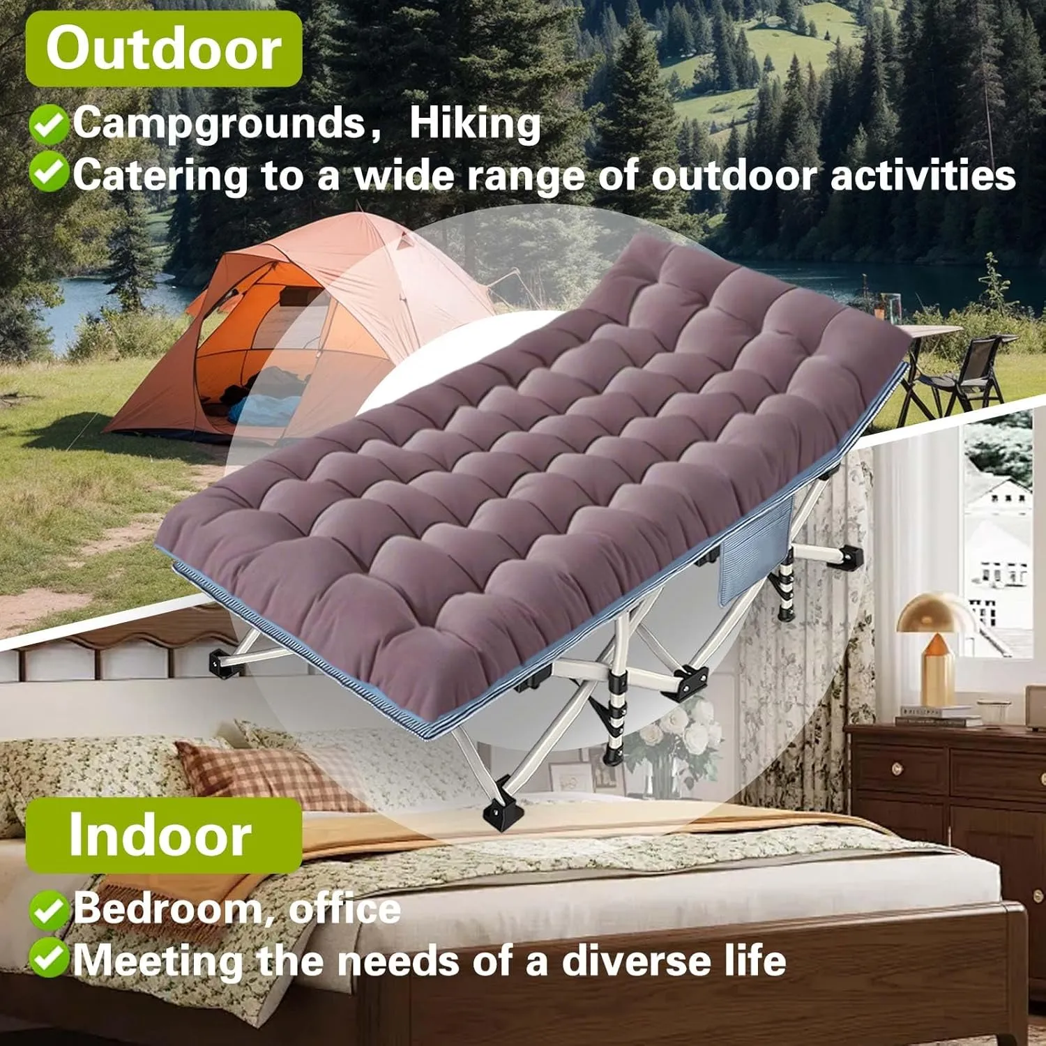 XXL Camping Cot 2 Pack Oversized Folding Cot for Adults Cots for Sleeping with Mattress Heavy Duty Portable Camping Bed with Carry Bag Cots for Hiking Camping Easy to Set Up Office Nap Outdoor Indoor