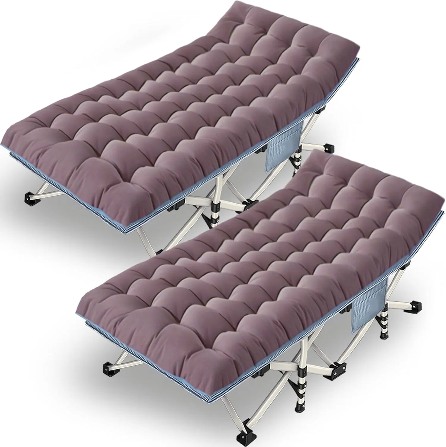 XXL Camping Cot 2 Pack Oversized Folding Cot for Adults Cots for Sleeping with Mattress Heavy Duty Portable Camping Bed with Carry Bag Cots for Hiking Camping Easy to Set Up Office Nap Outdoor Indoor