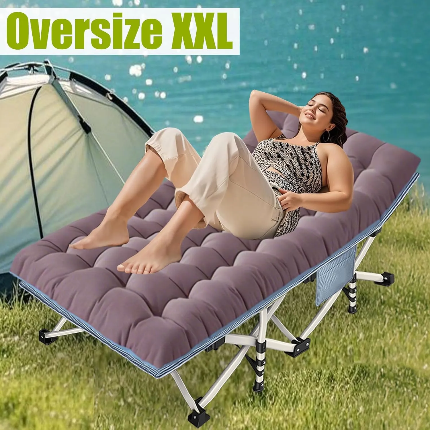 XXL Camping Cot 2 Pack Oversized Folding Cot for Adults Cots for Sleeping with Mattress Heavy Duty Portable Camping Bed with Carry Bag Cots for Hiking Camping Easy to Set Up Office Nap Outdoor Indoor