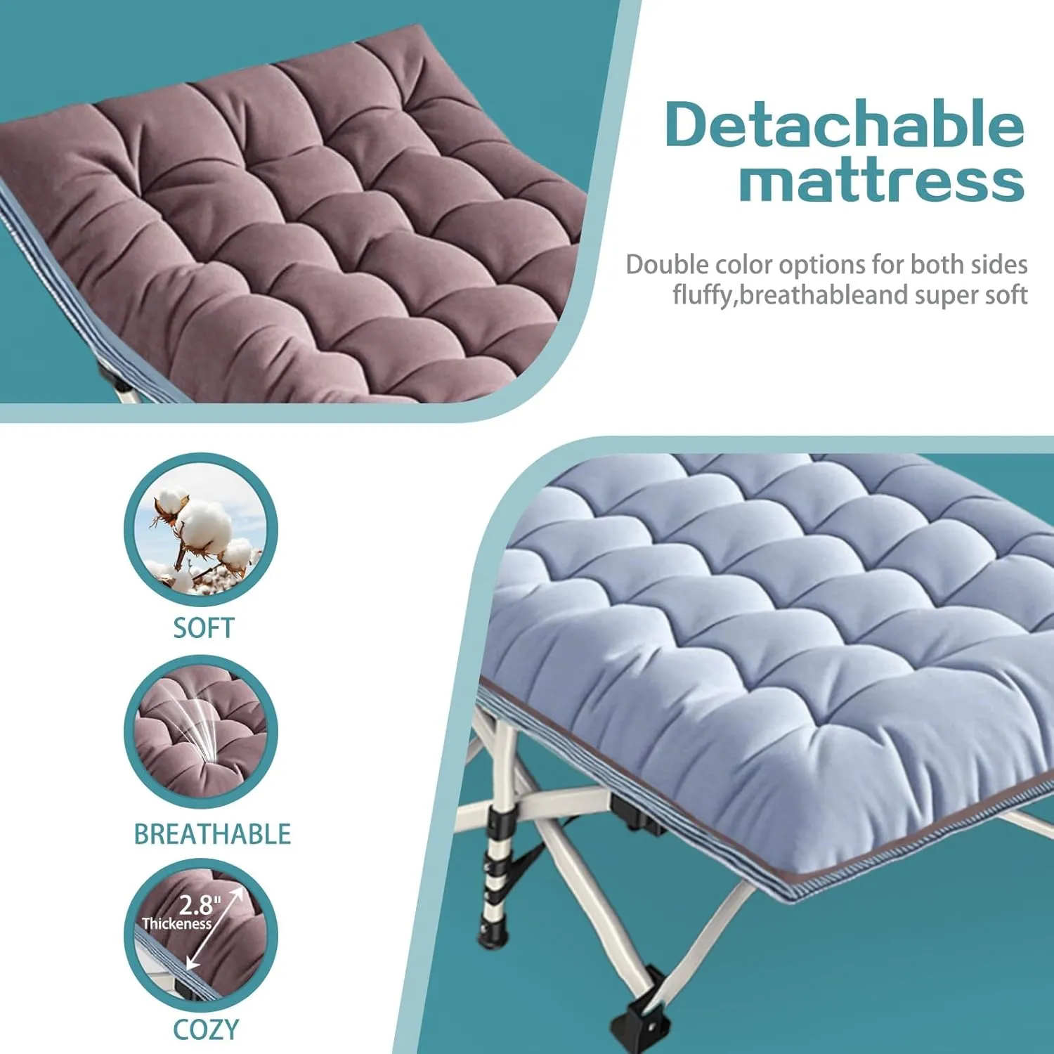 XXL Camping Cots Oversize Camping Bed with Comfortable Mattress Extra Large Sleeping Cots for Adults Camping Cots Include Carry Bag for Adults Portable Sleeping Bed Easy to Set Up Indoor Outdoor
