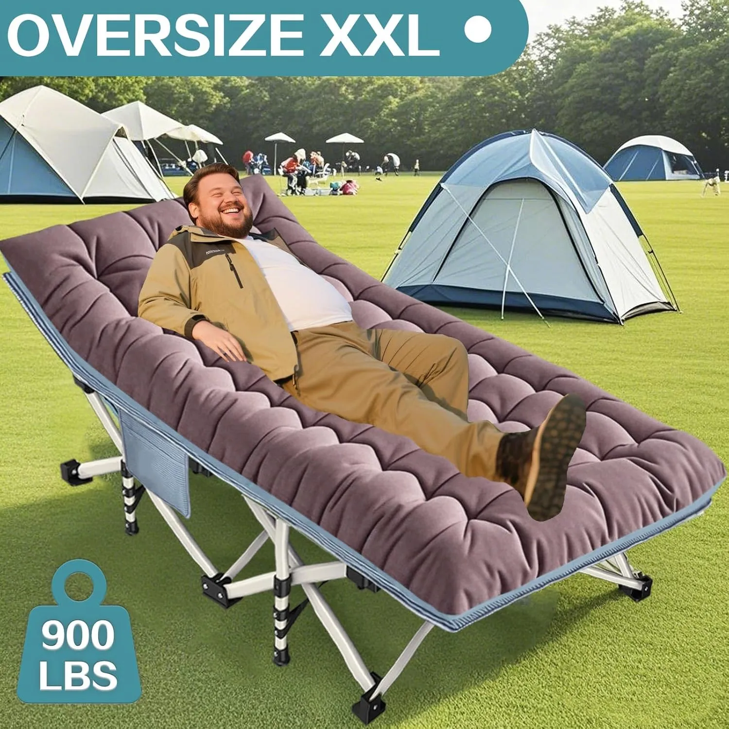 XXL Camping Cots Oversize Camping Bed with Comfortable Mattress Extra Large Sleeping Cots for Adults Camping Cots Include Carry Bag for Adults Portable Sleeping Bed Easy to Set Up Indoor Outdoor