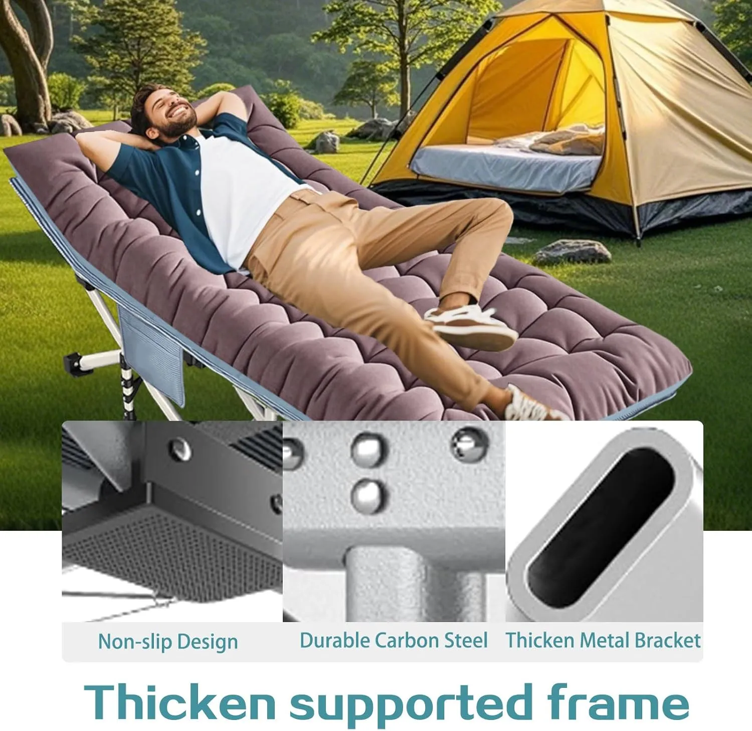 XXL Camping Cots Oversize Camping Bed with Comfortable Mattress Extra Large Sleeping Cots for Adults Camping Cots Include Carry Bag for Adults Portable Sleeping Bed Easy to Set Up Indoor Outdoor