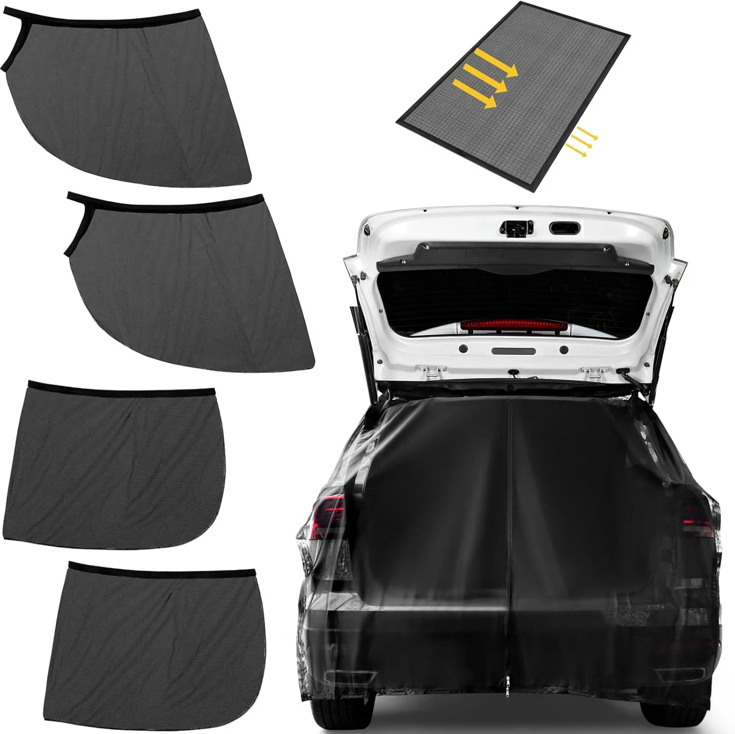 Yahenda 6 Pcs SUV Tailgate Mesh Screen Set Includes SUV Mosquito Net 4 Pcs Front Rear Window Shades Sunroof Breathable Roof Cover Car Camping Essentials for Sleep Traveling Camping(Large)