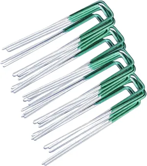 YARNOW 50pcs U-Shaped Landscape Stakes for Gardening Metal Ground Pegs for Tent Tarp and Fabric Securing for Camping BBQ and Outdoor Activities
