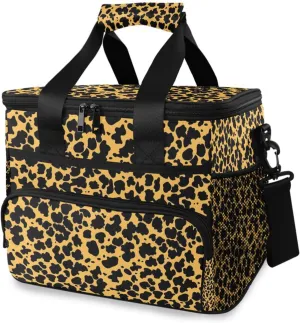 Yellow Leopard Print Cooler Bag Insulated Cooler Soft Sided Cooler 24 Can Portable Picnic Bag Large Leakproof Lunch Bag Box for Beach Grocery Camping Travel Car Men Women