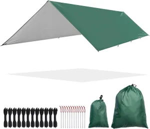 Yescom Hammock Rain Fly Waterproof Tent Tarp, 210D Oxford, UV Protection and PU3000mm Lightweight Shelter Canopy Including Accessories for Camping, Backpacking and Outdoor Adventure (Green-10x15FT)