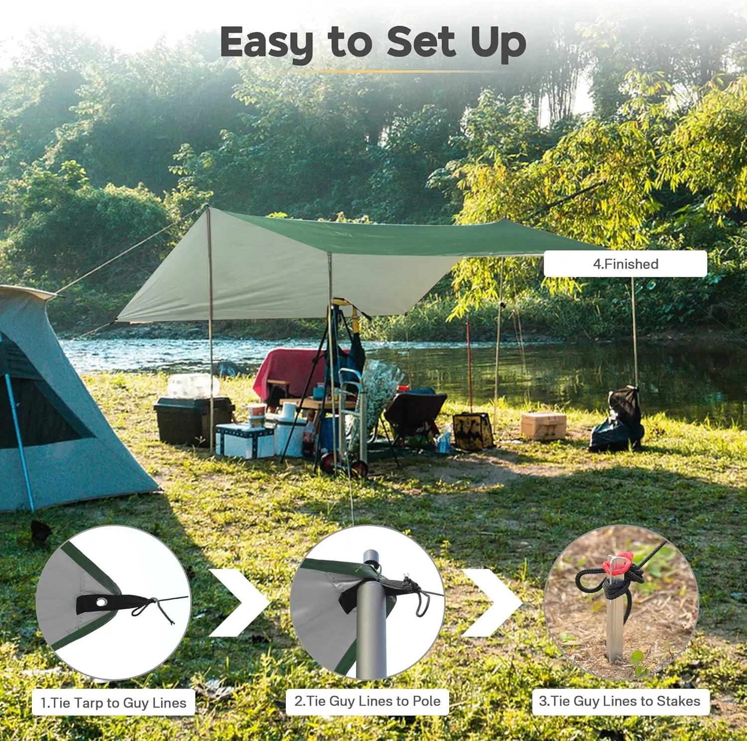 Yescom Hammock Rain Fly Waterproof Tent Tarp, 210D Oxford, UV Protection and PU3000mm Lightweight Shelter Canopy Including Accessories for Camping, Backpacking and Outdoor Adventure (Green-10x15FT)