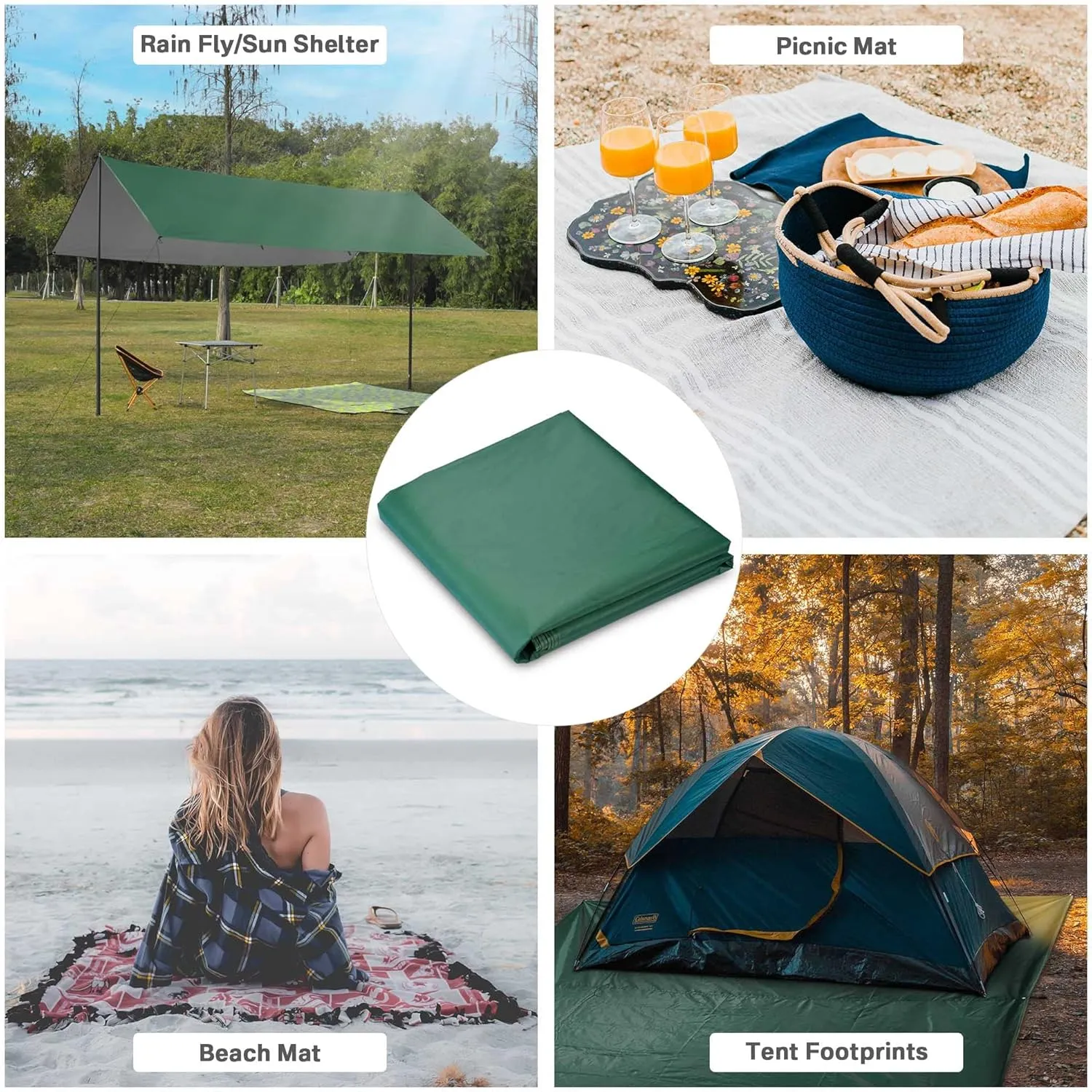 Yescom Hammock Rain Fly Waterproof Tent Tarp, 210D Oxford, UV Protection and PU3000mm Lightweight Shelter Canopy Including Accessories for Camping, Backpacking and Outdoor Adventure (Green-10x15FT)
