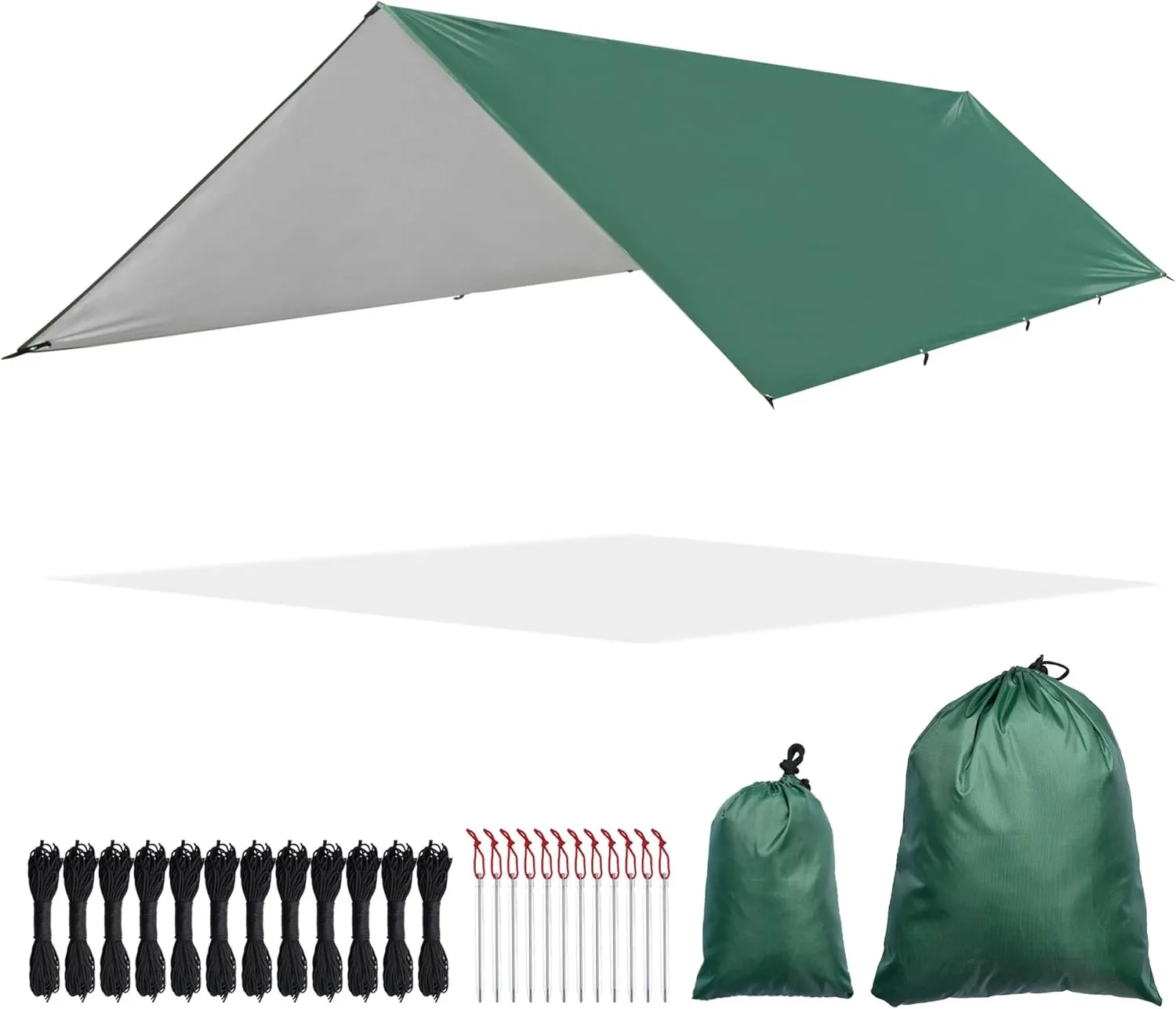 Yescom Hammock Rain Fly Waterproof Tent Tarp, 210D Oxford, UV Protection and PU3000mm Lightweight Shelter Canopy Including Accessories for Camping, Backpacking and Outdoor Adventure (Green-10x15FT)