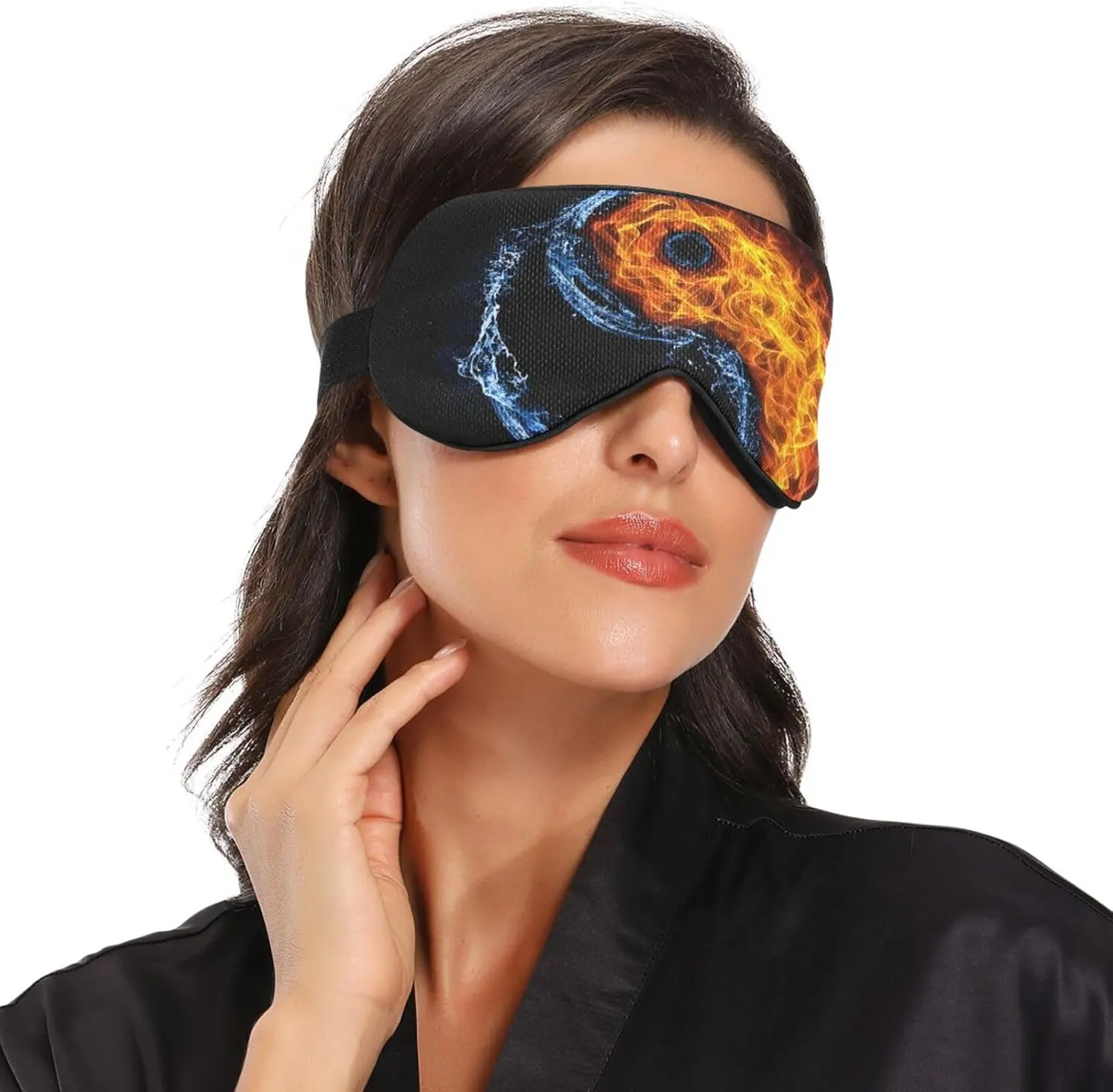 Ying Yang Black Sleep Mask Light Blocking Eye Mask for Sleeping with Adjustable Strap Water Fire Soft Lightweight Eye Cover Blindfold for Men Women Work Travel Naps