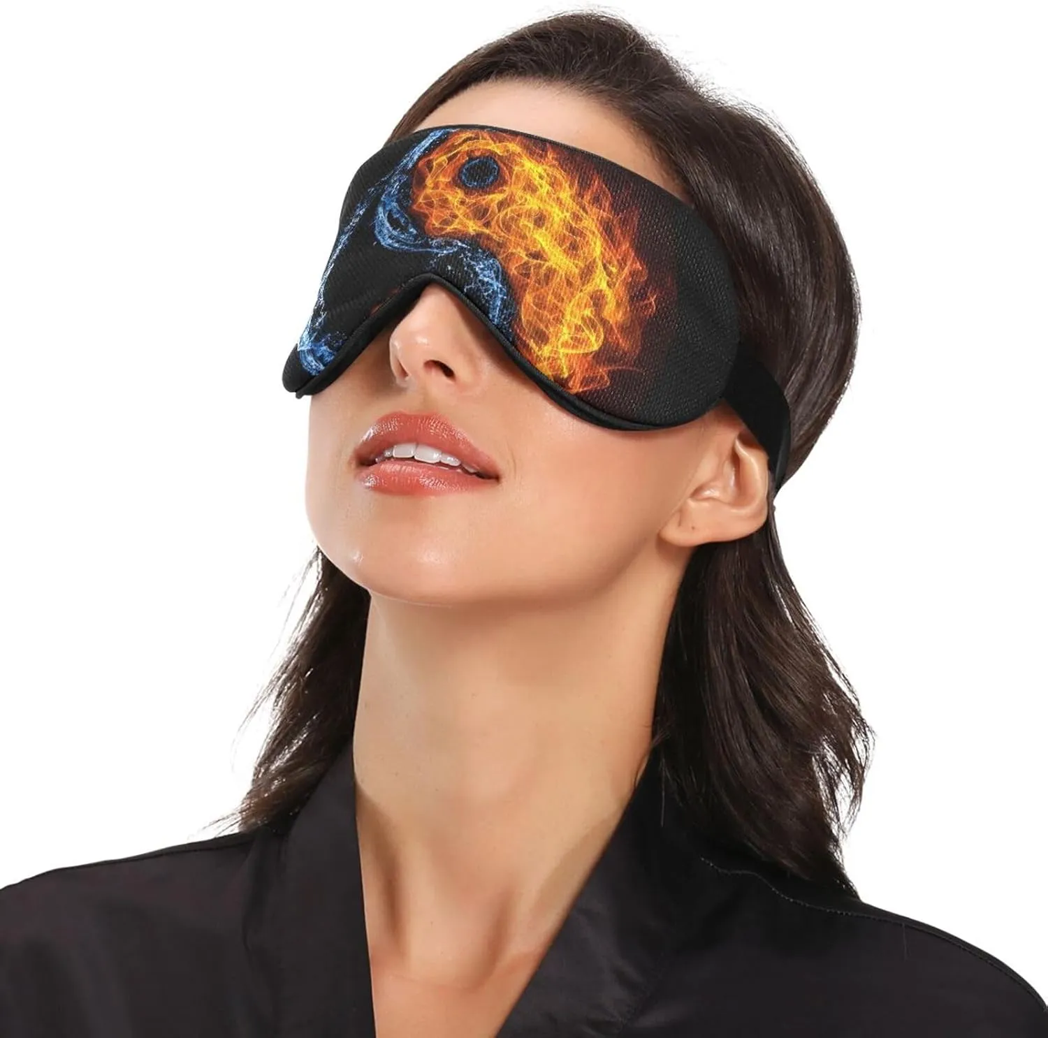 Ying Yang Black Sleep Mask Light Blocking Eye Mask for Sleeping with Adjustable Strap Water Fire Soft Lightweight Eye Cover Blindfold for Men Women Work Travel Naps