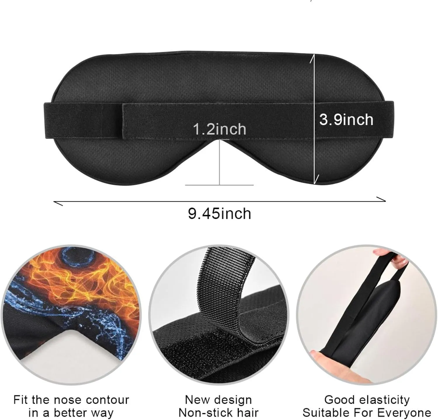 Ying Yang Black Sleep Mask Light Blocking Eye Mask for Sleeping with Adjustable Strap Water Fire Soft Lightweight Eye Cover Blindfold for Men Women Work Travel Naps
