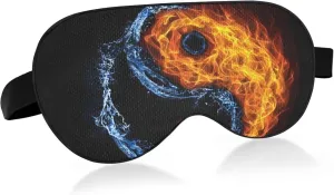 Ying Yang Black Sleep Mask Light Blocking Eye Mask for Sleeping with Adjustable Strap Water Fire Soft Lightweight Eye Cover Blindfold for Men Women Work Travel Naps