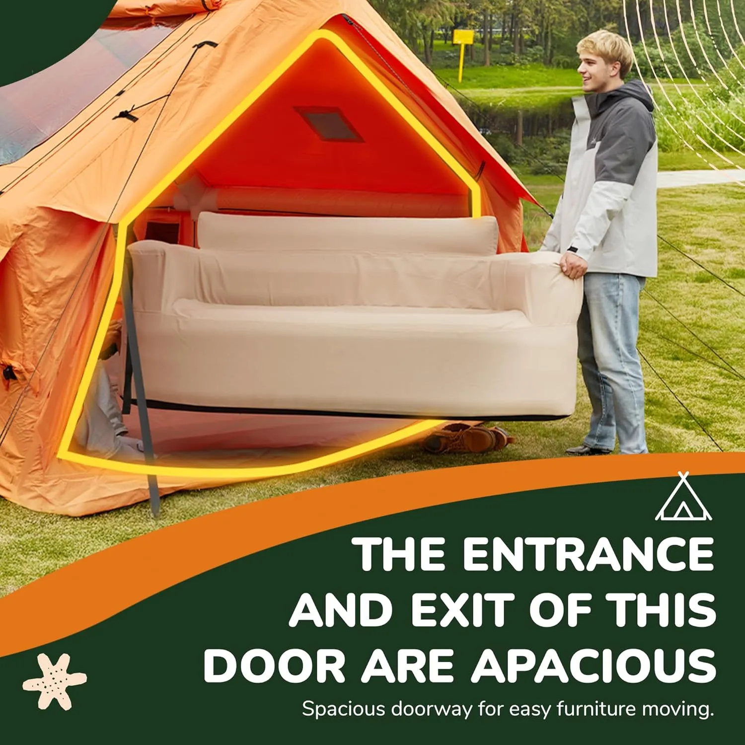YOLENY Inflatable Tents for Camping, 4/6/8/10/12 Person Tent with TPU Skylight, Mesh Windows, Stove Jack & Pump, Easy Setup 4 Season Glamping Tent, Waterproof & Windproof