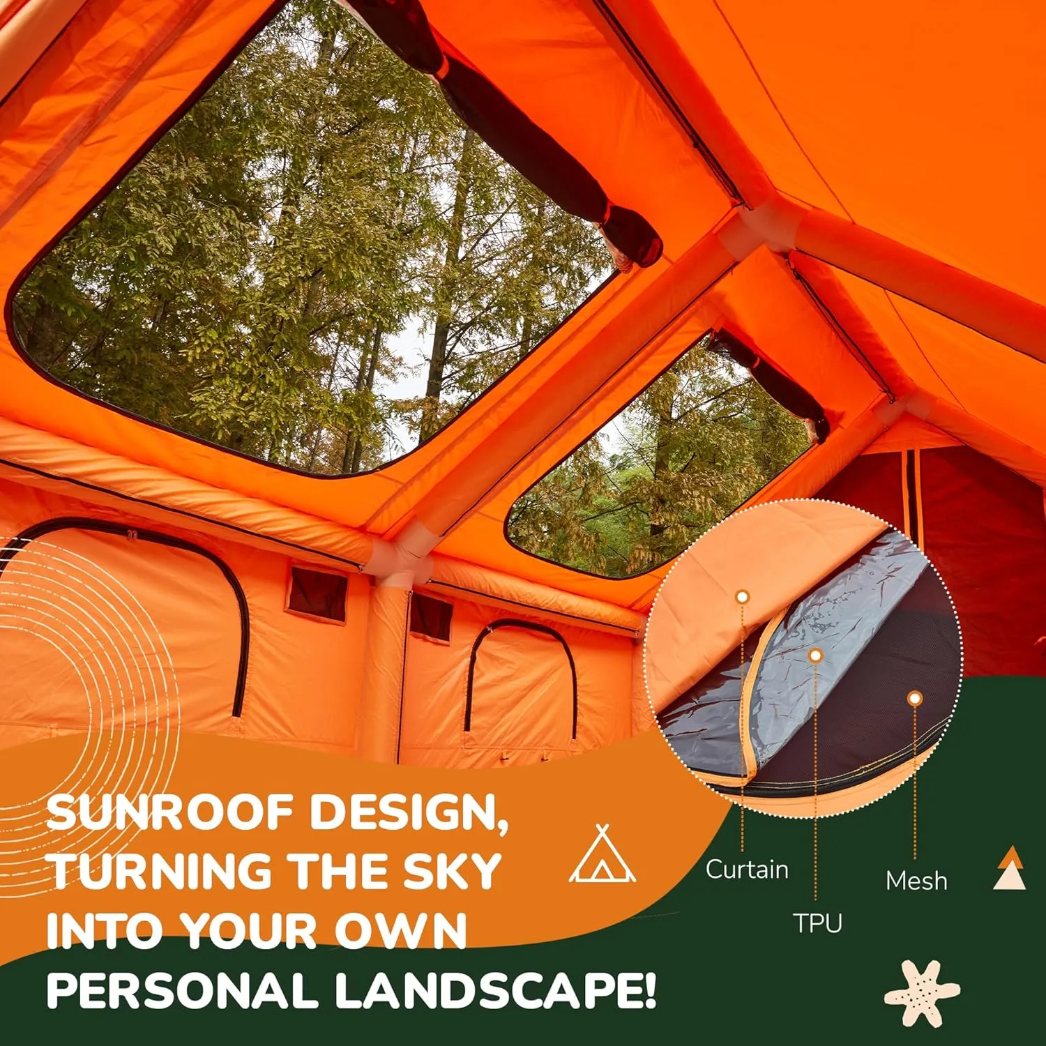 YOLENY Inflatable Tents for Camping, 4/6/8/10/12 Person Tent with TPU Skylight, Mesh Windows, Stove Jack & Pump, Easy Setup 4 Season Glamping Tent, Waterproof & Windproof