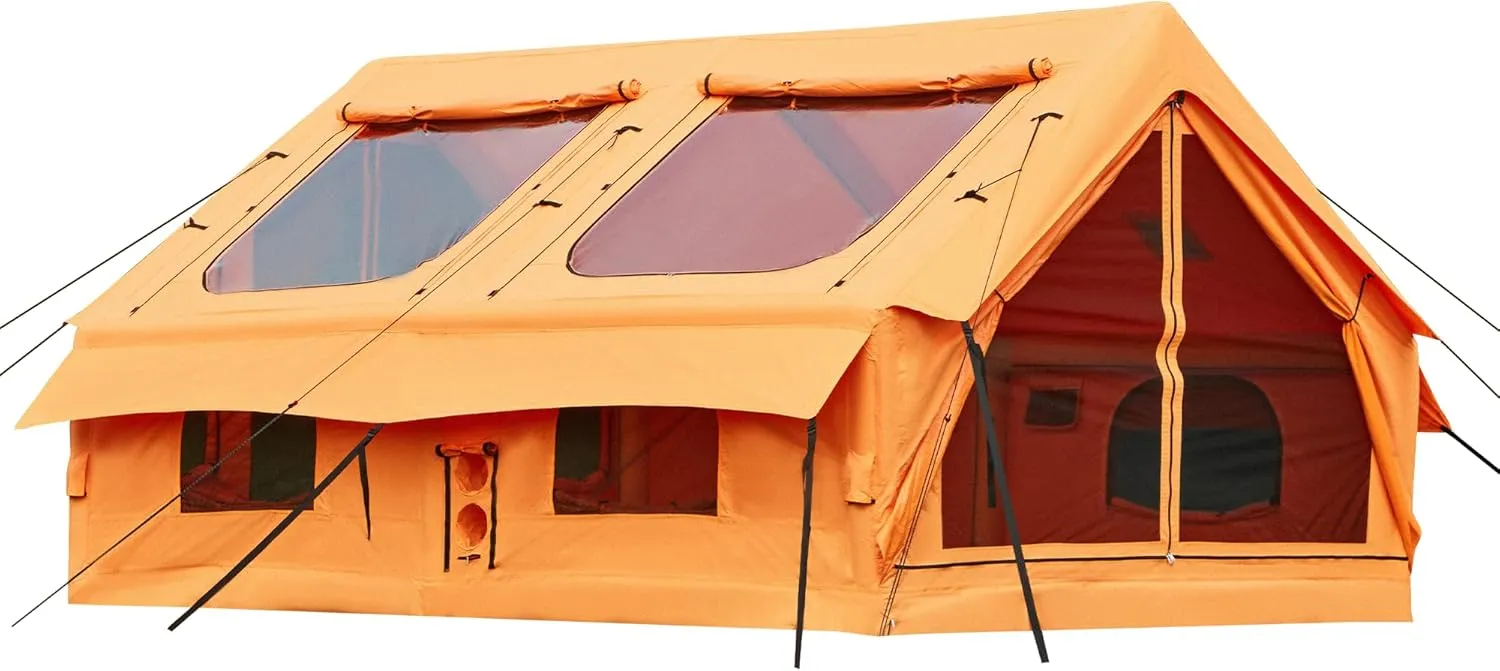 YOLENY Inflatable Tents for Camping, 4/6/8/10/12 Person Tent with TPU Skylight, Mesh Windows, Stove Jack & Pump, Easy Setup 4 Season Glamping Tent, Waterproof & Windproof