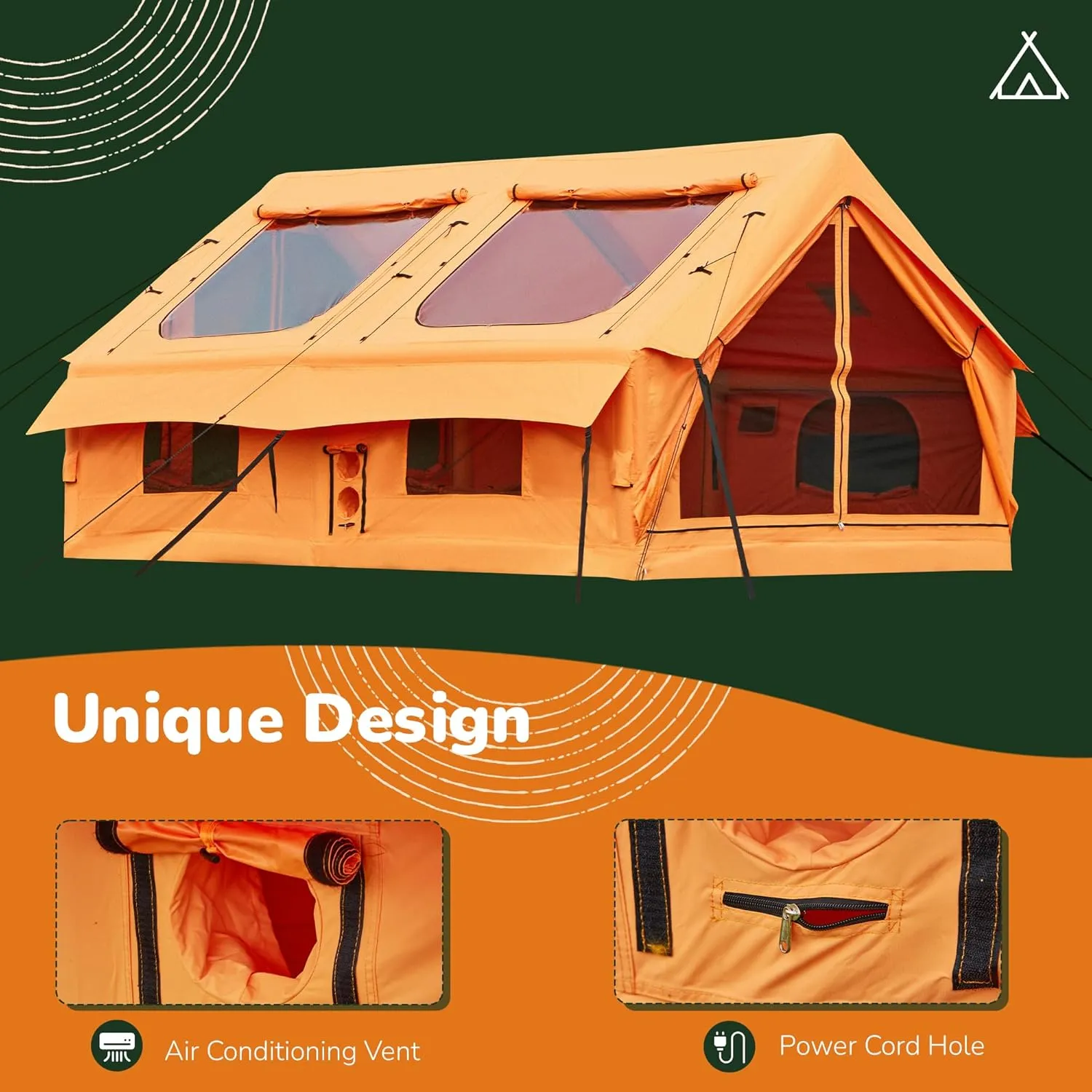 YOLENY Inflatable Tents for Camping, 4/6/8/10/12 Person Tent with TPU Skylight, Mesh Windows, Stove Jack & Pump, Easy Setup 4 Season Glamping Tent, Waterproof & Windproof