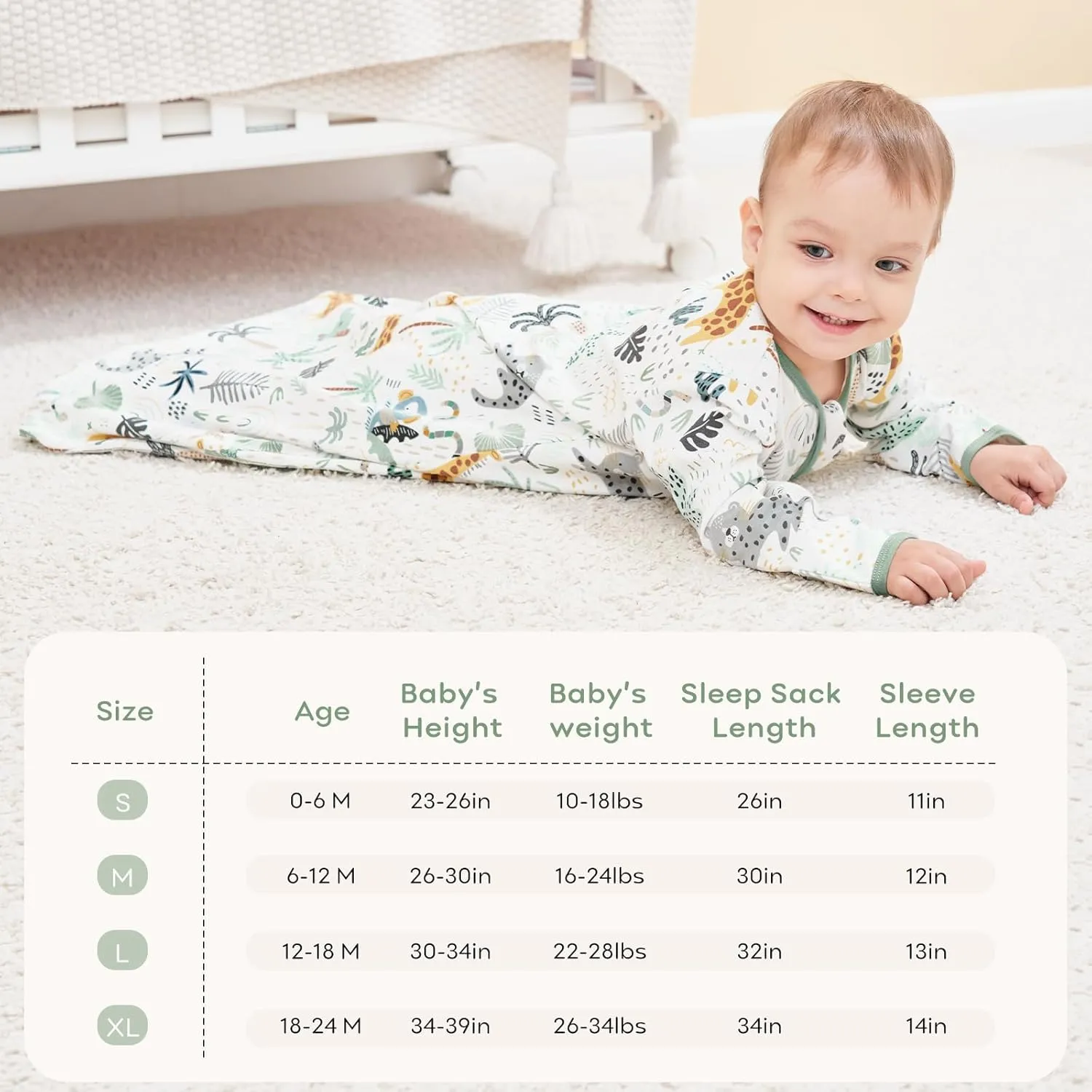 Yoofoss Baby Sleep Sack 0-6 Months Long Sleeve Wearable Blanket Baby 100% Cotton 2-Way Zipper 0.5 Tog Infants Sleeping Sack, Lightweight(Small)