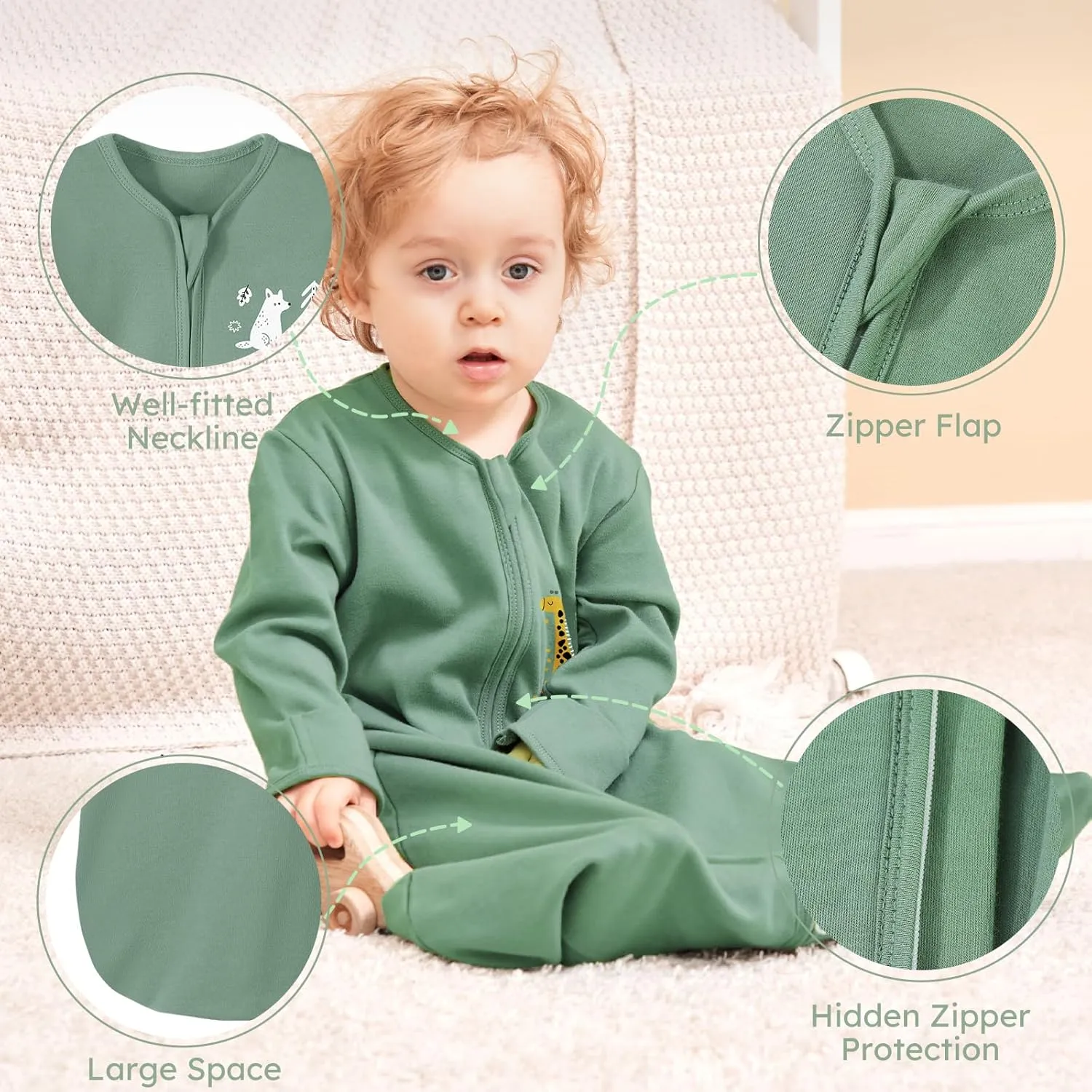 Yoofoss Baby Sleep Sack 0-6 Months Long Sleeve Wearable Blanket Baby 100% Cotton 2-Way Zipper 0.5 Tog Infants Sleeping Sack, Lightweight(Small)
