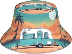 You Make Me Happy Camper Trailer Pattern Reflective Bucket Hat for Unisex - for Travel, Camping, and Outdoor Activities Black, Black, One Size
