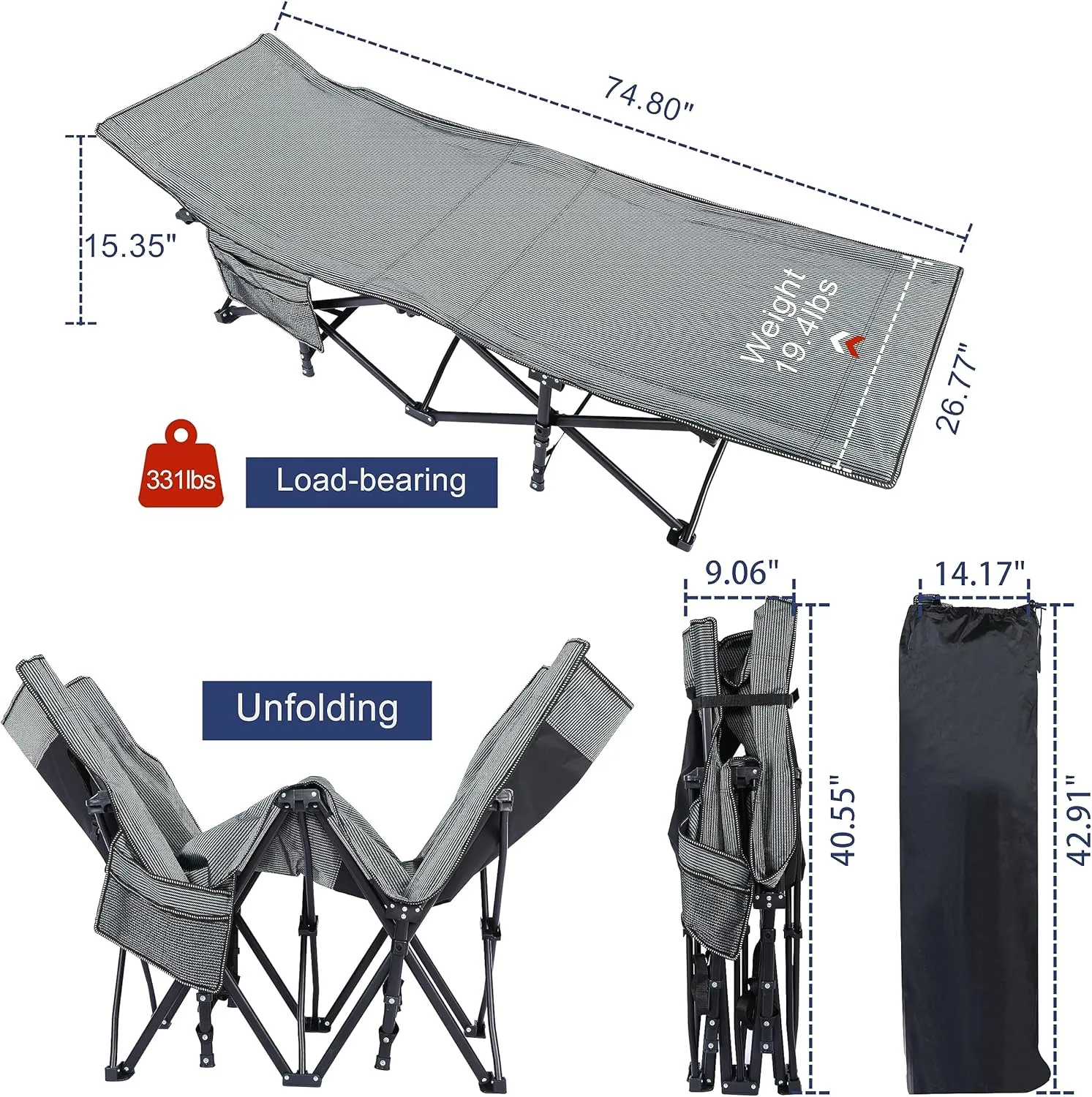 YSSOA Camping Cot for Adults, Foldable Bed for Outdoor with Portable Bag, Camping Bed Lightweight Sleeping Cots for Camping, Easy to Set up