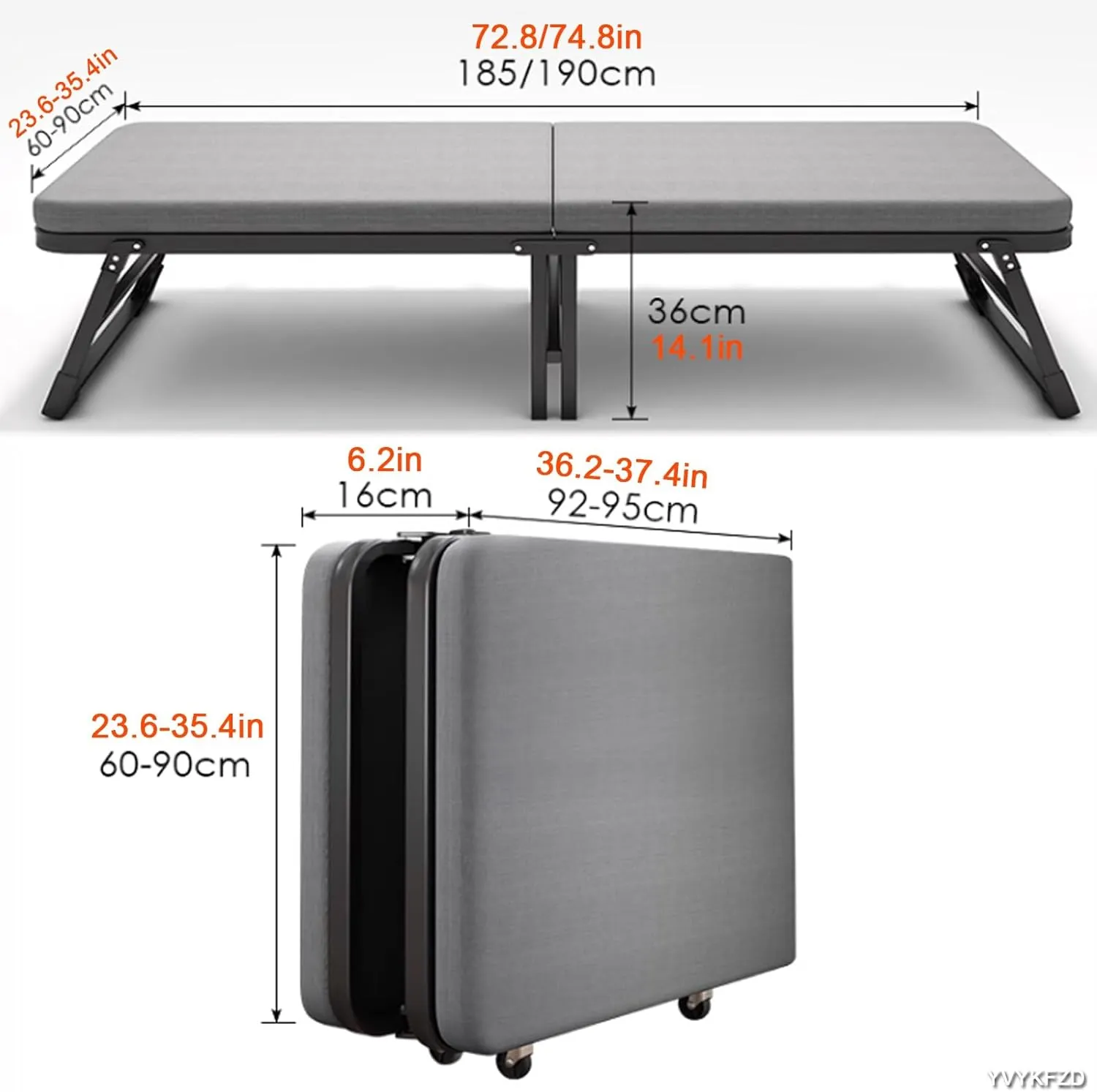 YVYKFZD Camping Cots for Adults, Folding Camping Bed, Portable Sleeping Cots with Mattress, Spinner Wheels, Extra Wide Sturdy, Heavy Duty Holds Up to 661 Lbs (Size : 190x90x36cm)