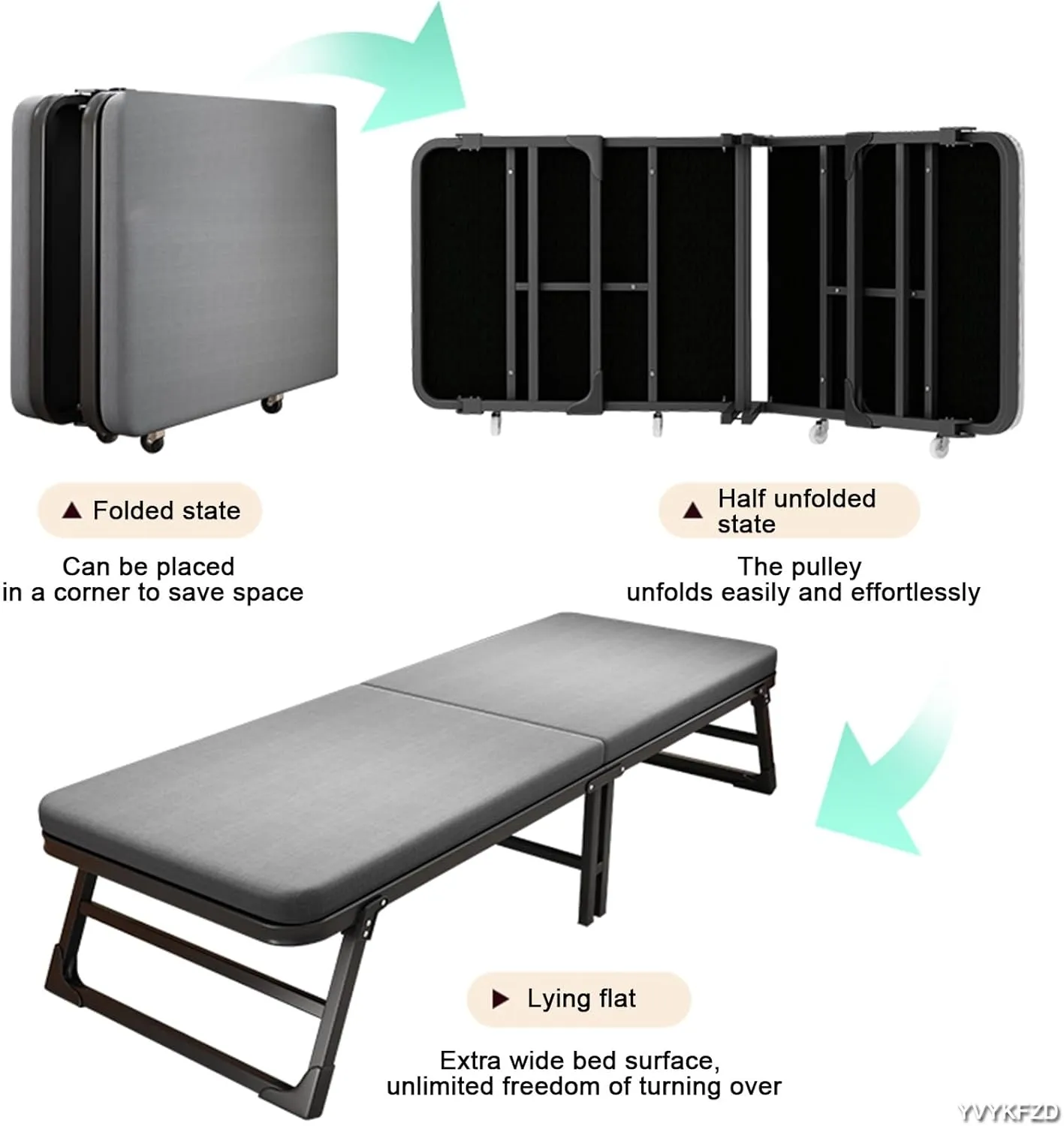 YVYKFZD Camping Cots for Adults, Folding Camping Bed, Portable Sleeping Cots with Mattress, Spinner Wheels, Extra Wide Sturdy, Heavy Duty Holds Up to 661 Lbs (Size : 190x90x36cm)