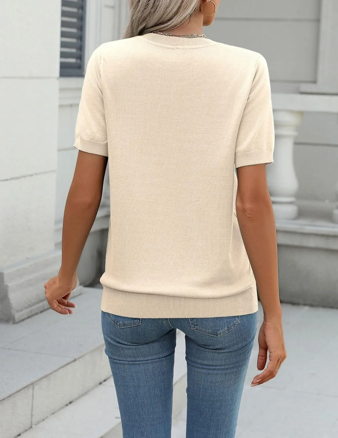 Zeagoo Womens Summer Short Sleeve Tops Crew Neck Lightweight Pullover Sweaters Loose Dressy Casual Blouse Basic Clothes