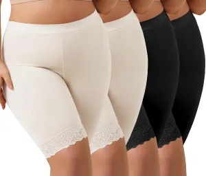 Zimi 4Pack Plus Size Womens Slip Shorts for Under Dresses Anti-Chafing Lace Trim Boyshorts Mid Thigh Underwear Panties L-4XL