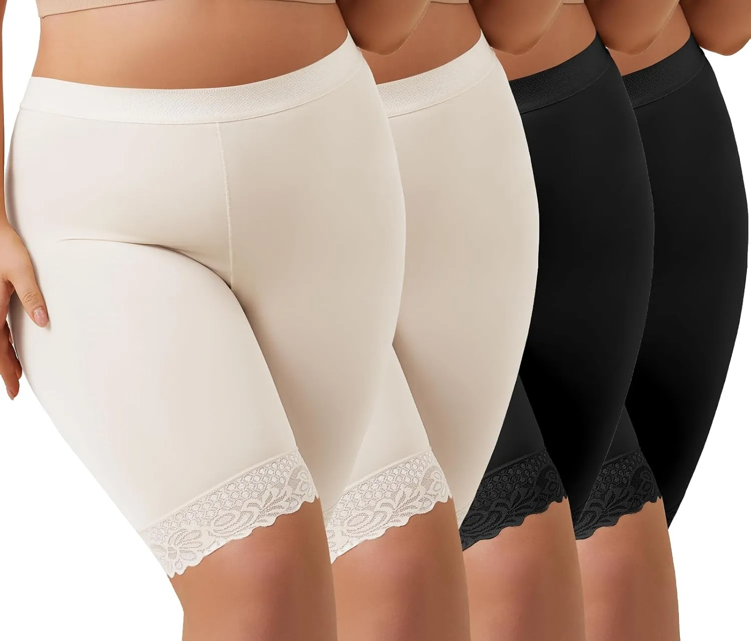 Zimi 4Pack Plus Size Womens Slip Shorts for Under Dresses Anti-Chafing Lace Trim Boyshorts Mid Thigh Underwear Panties L-4XL