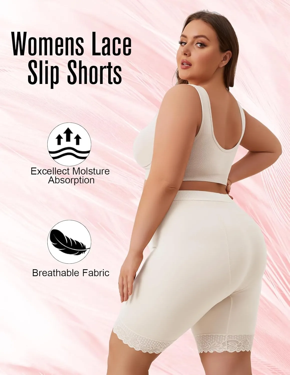 Zimi 4Pack Plus Size Womens Slip Shorts for Under Dresses Anti-Chafing Lace Trim Boyshorts Mid Thigh Underwear Panties L-4XL