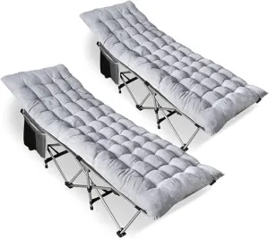 ZONETECH Folding Outdoor Camping Travel Cot and Pad - Premium Quality Lightweight Portable Heavy Duty Adult & Kids w/Large Pocket and Cushion (Gray 2-Pack)