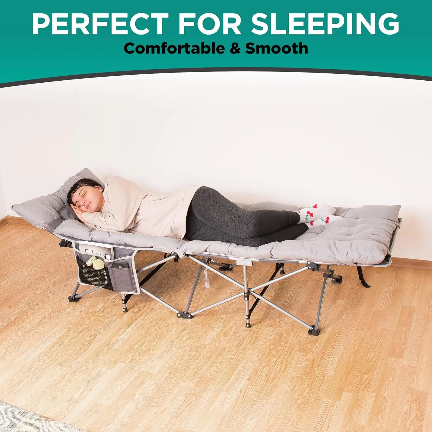 ZONETECH Folding Outdoor Camping Travel Cot and Pad - Premium Quality Lightweight Portable Heavy Duty Adult & Kids w/Large Pocket and Cushion (Gray 2-Pack)