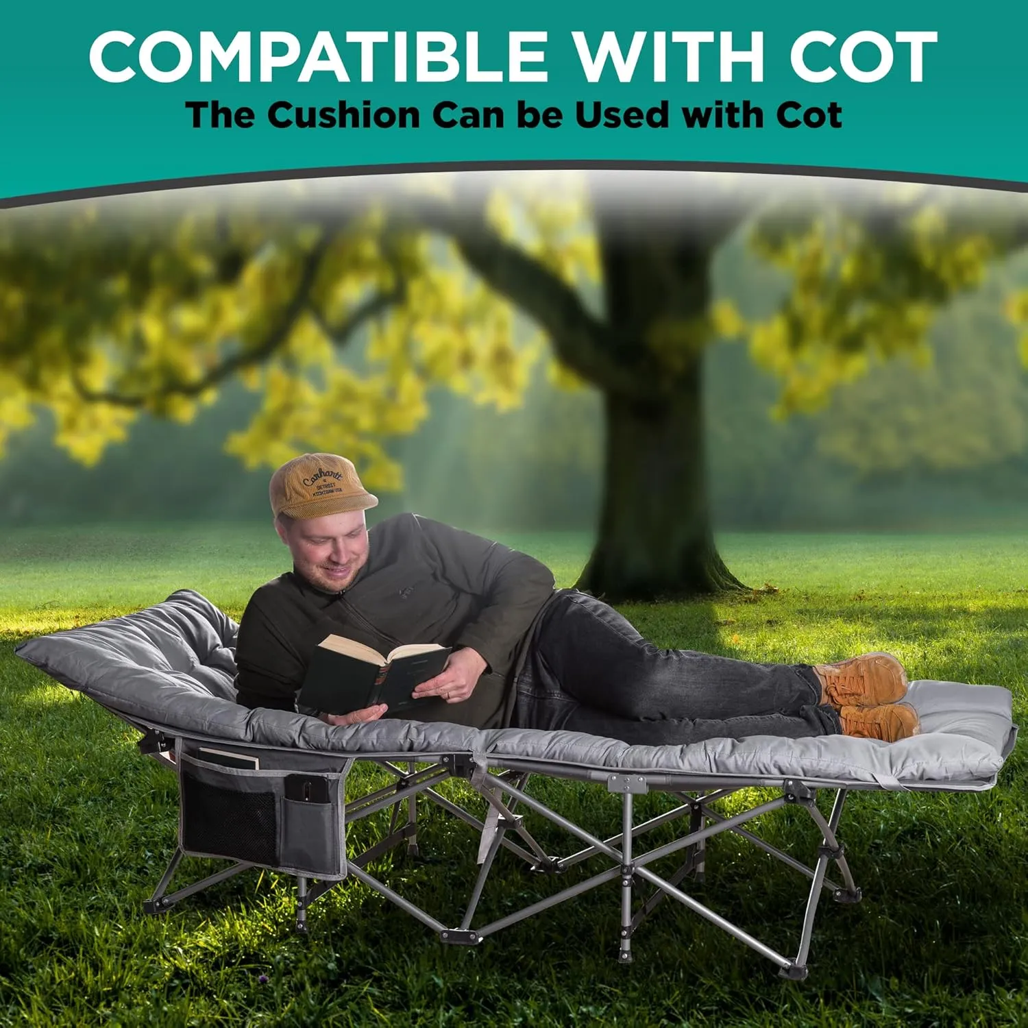 ZONETECH Folding Outdoor Camping Travel Cot and Pad - Premium Quality Lightweight Portable Heavy Duty Adult & Kids w/Large Pocket and Cushion (Gray 2-Pack)