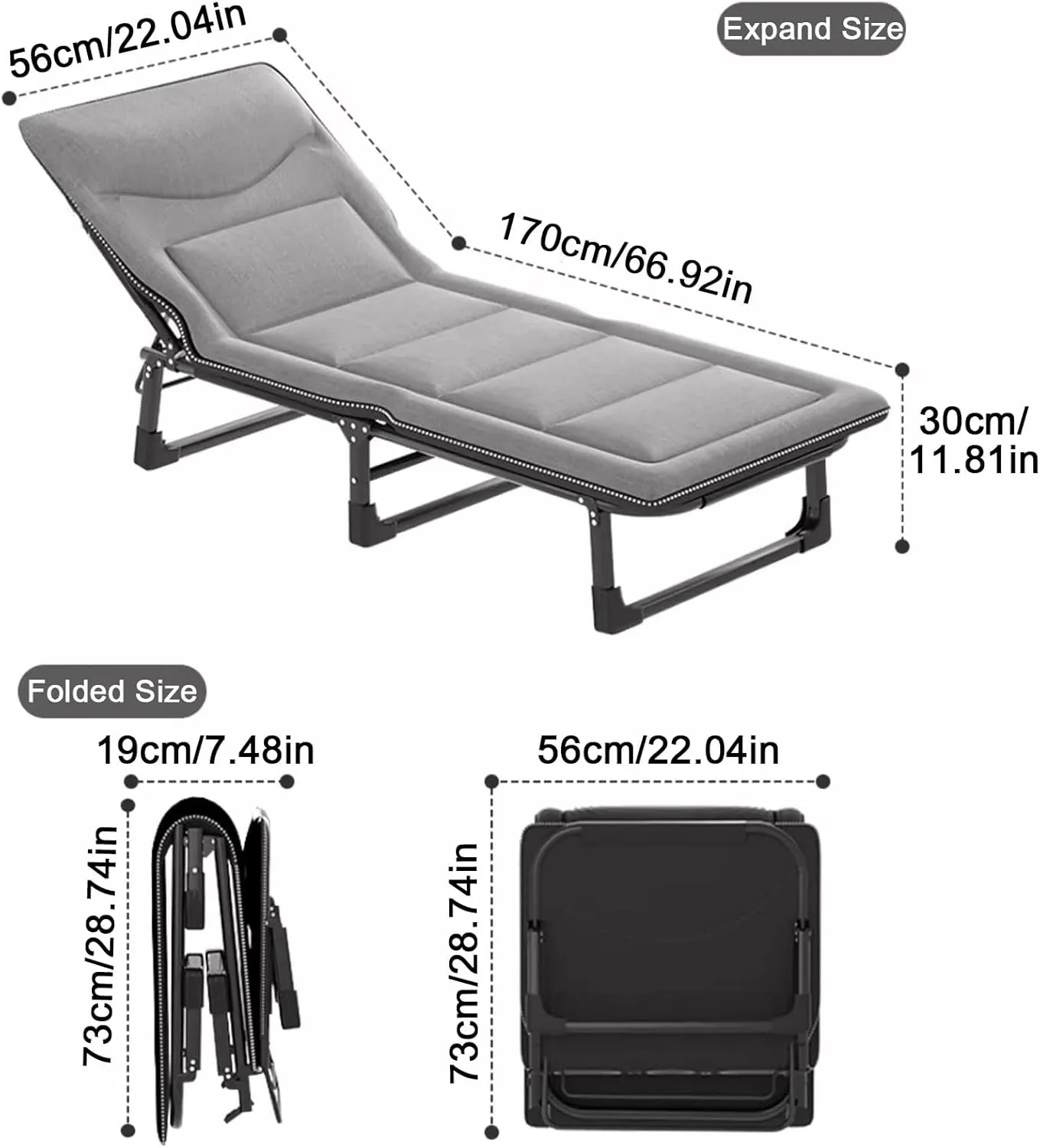 ZTGL A,170x56cm, Oversized Patio Recliner Chair, Folding Camping Chairs, Folding Camping Cot, Folding Lounge Chair, Portable Outdoor Chaise, Portable Folding Cot