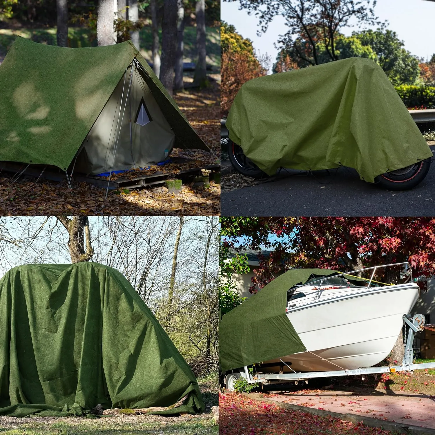 Zuperia Heavy Duty Canvas Tarp (6' x 8' ft - Pack of 1) with Rustproof Grommets, UV Resistant & Tear Resistant Multipurpose Tarpaulin Cover for Outdoor, Industrial & Commercial Use (Olive Green)