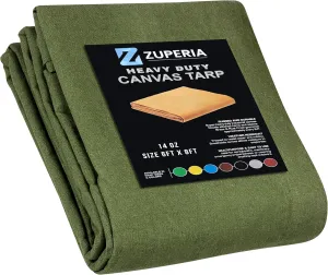 Zuperia Heavy Duty Canvas Tarp (6' x 8' ft - Pack of 1) with Rustproof Grommets, UV Resistant & Tear Resistant Multipurpose Tarpaulin Cover for Outdoor, Industrial & Commercial Use (Olive Green)