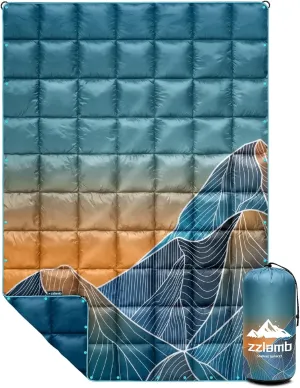 zzlamb Camping Blanket, Outdoor Lightweight Travel Blanket Puffy Portable Down Alternative, Windproof Warm Cloak with Snaps, Cozy Quilt Backpacking Picnic RV Plane Car Hammock Beach Climbing